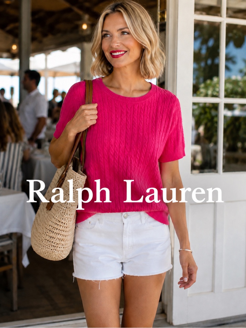 🌸Ralph Lauren Cable Knit Top Hot Pink Short Sleeve Size M Preppy Quiet Luxury